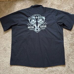 Lethal Threat Motorgear Motorcycle Black Button Up Short Sleeve Grunge Shirt